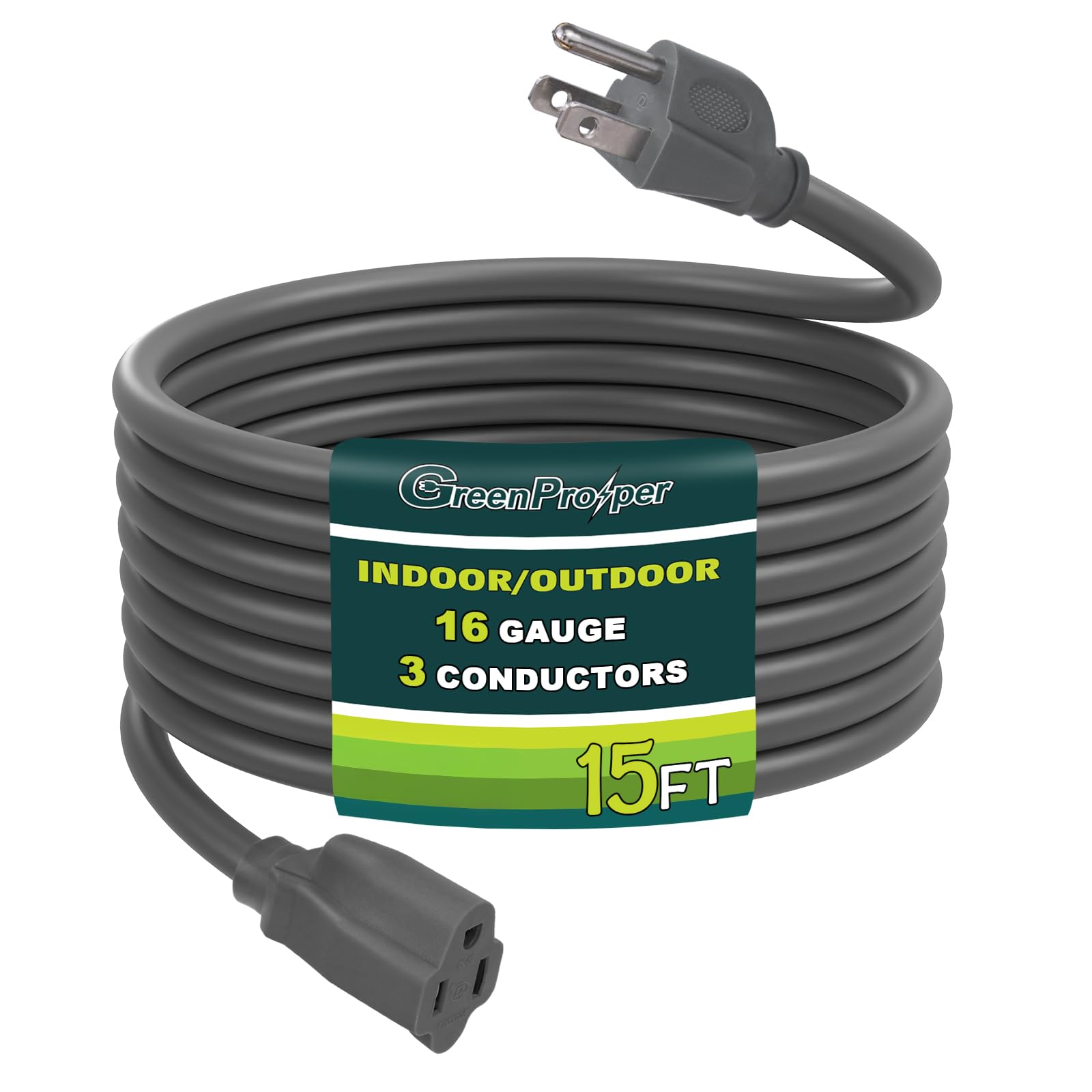Amazon.com: GreenProsper 15 Ft Indoor Outdoor Grey Extension Cord